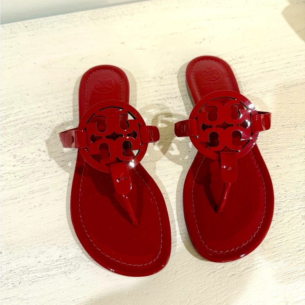 Tory Burch Millers Glossy Red Thong Sandals